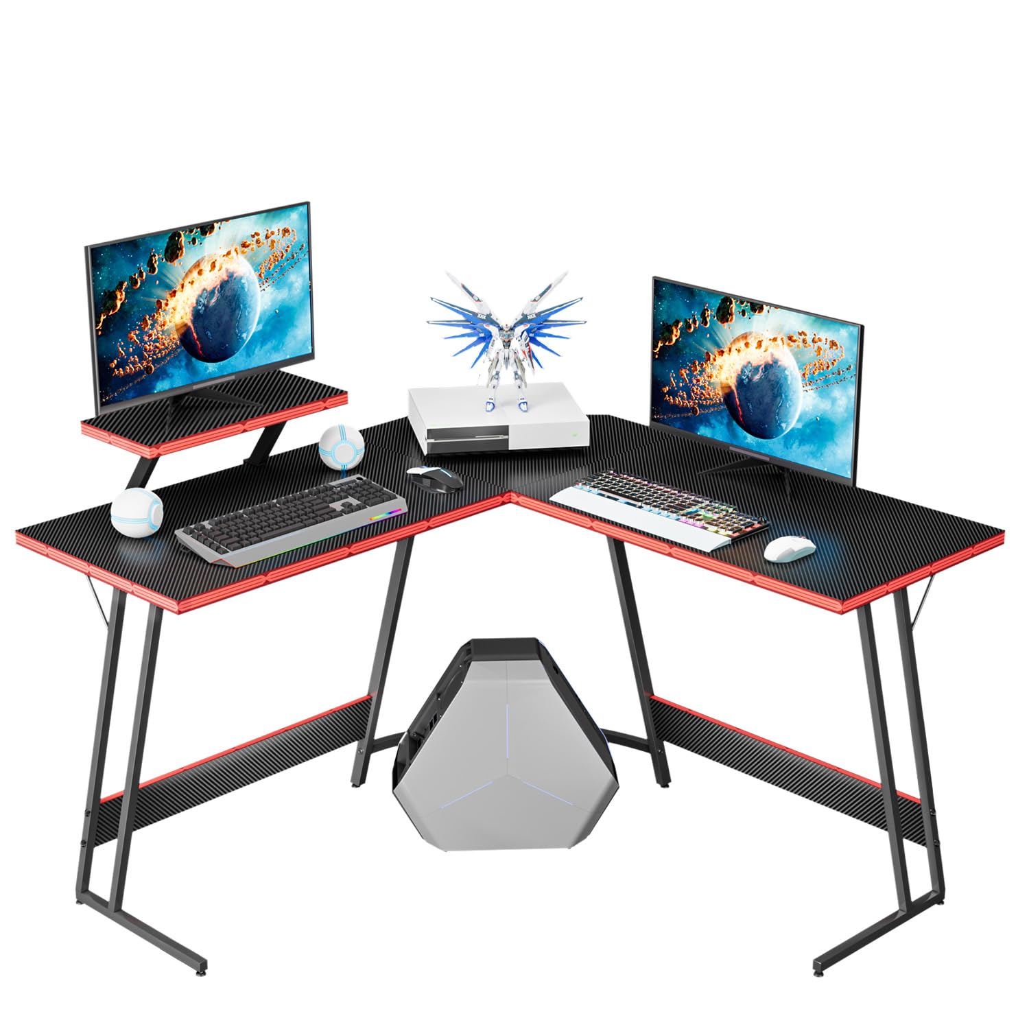 Homall L Shaped Gaming Desk Computer Corner Pc Desk Table With Large Monitor Riser Stand For Home Office Sturdy Writing Workstation (Black, 47 Inch)