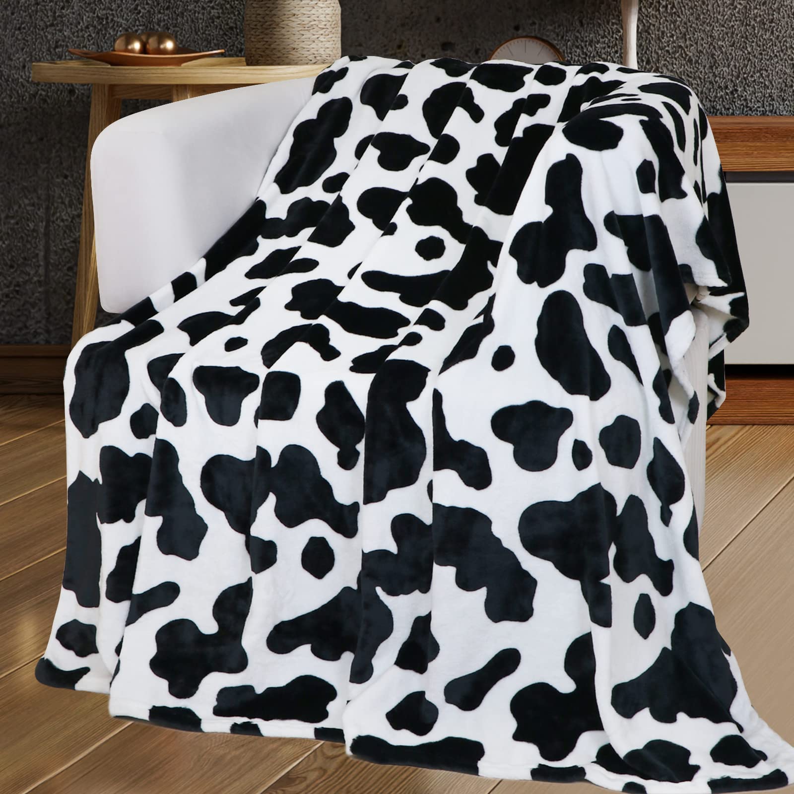 Round Cow Print Blanket Throws Lightweight Fleece Soft Cozy Throw Blanket Fuzzy Warm Plush Black White Cow Printed Blankets & Th