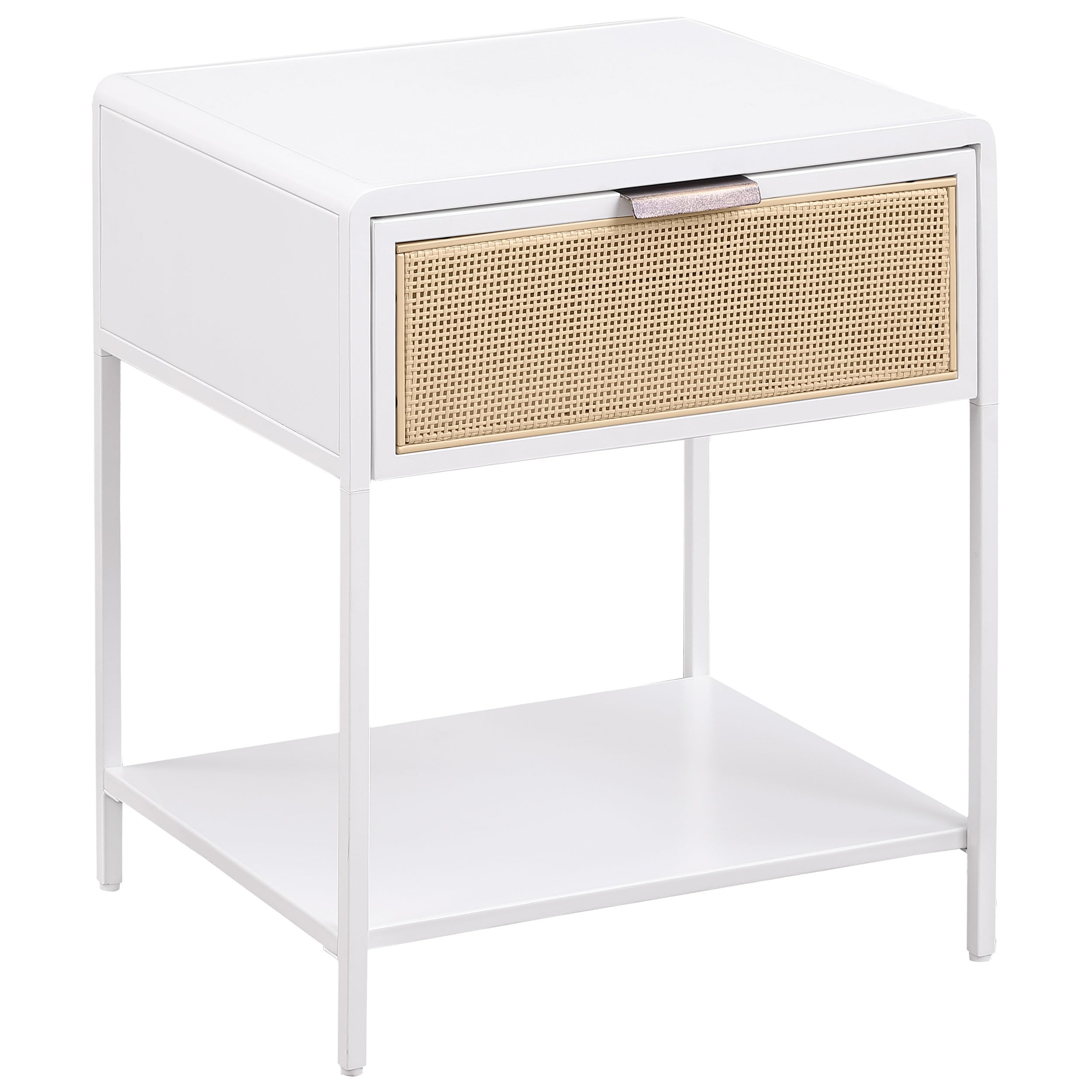 Coaster Home Furnishings Amherst 1-Drawer Radio Weave Cane Metal Bedside Table White