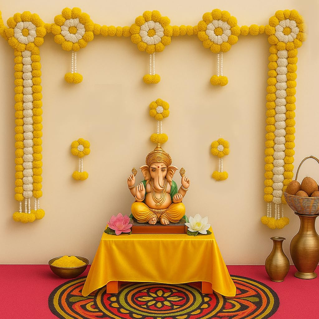 Divyakosh Decorative Marigold(5 FT X 5 FT)Backdrop For Ganpati,Varamahalaxmi,Diwali,Haldi,Party Decor/Backdrops,Temple Decoratio