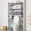 Homde Over The Toilet Storage With Basket And Drawer, Bamboo Bathroom Organizer With Adjustable Shelf & Waterproof Feet Pad, Space Saver Rack For Restroom, Laundry,Grey