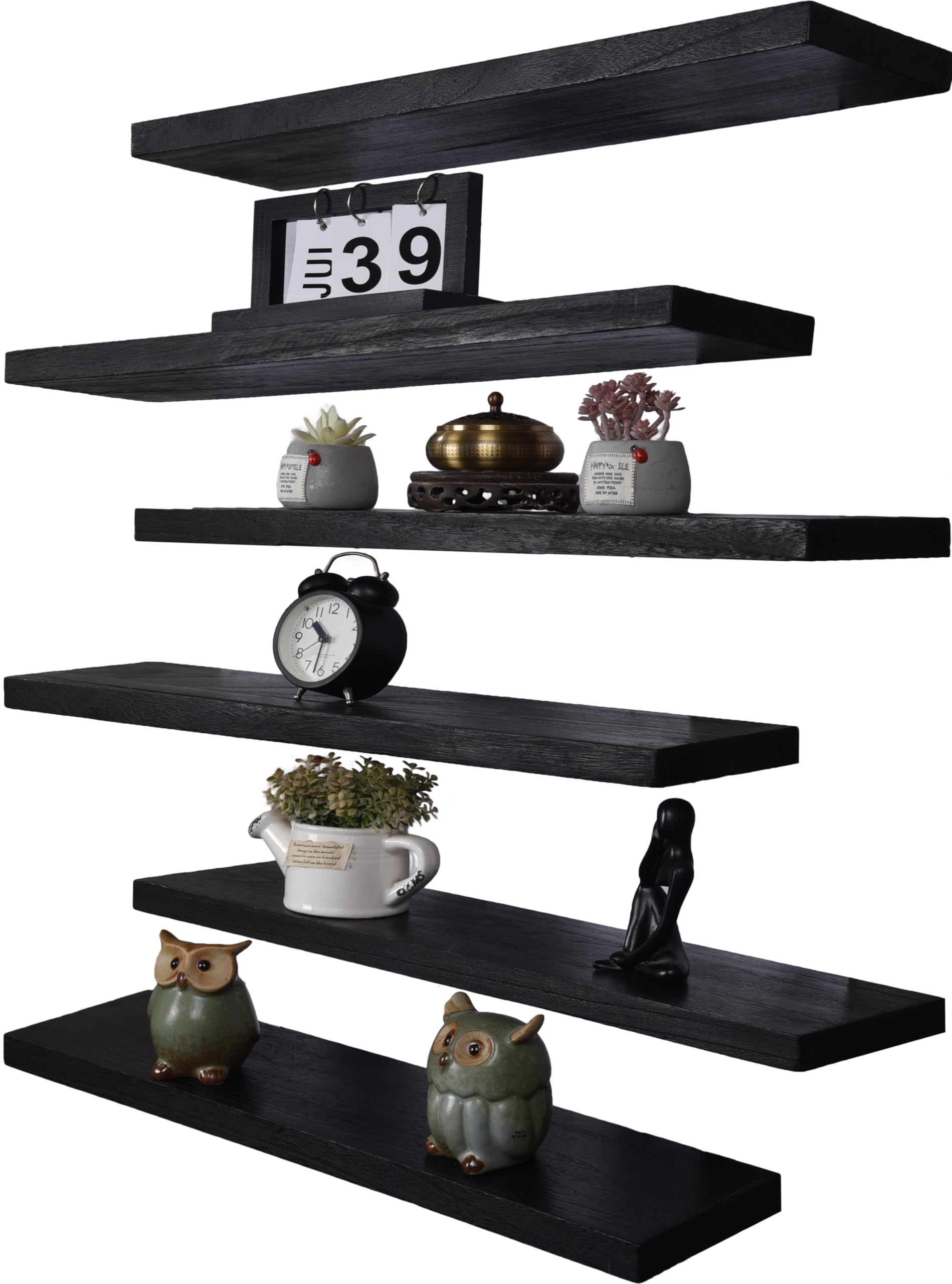 Hxswy 24 Inch Rustic Floating Shelves Wall Mounted Farmhouse Wooden Wall Shelf For Bathroom Kitchen Bedroom Living Room Set Of 6 Black