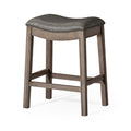 Maven Lane Adrien 26 Inch Counter Height Backless Saddle Barstool in Reclaimed Oak Finish with Ronan Stone Vegan Leather Cushion