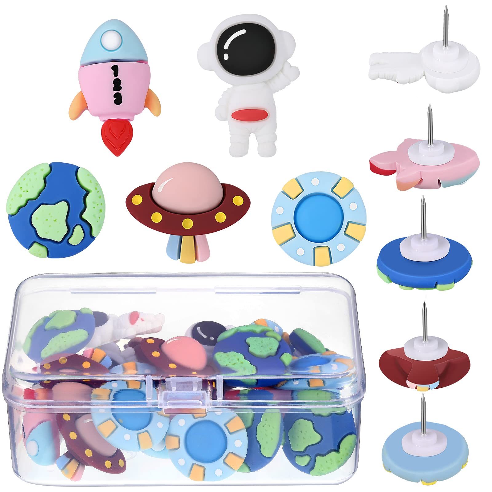 25 Pcs Space Push Pins Space Out Office Pins Rocket Spaceship Astronaut Space Themed Tacks Supplies Decorative Pushpins Corkboar