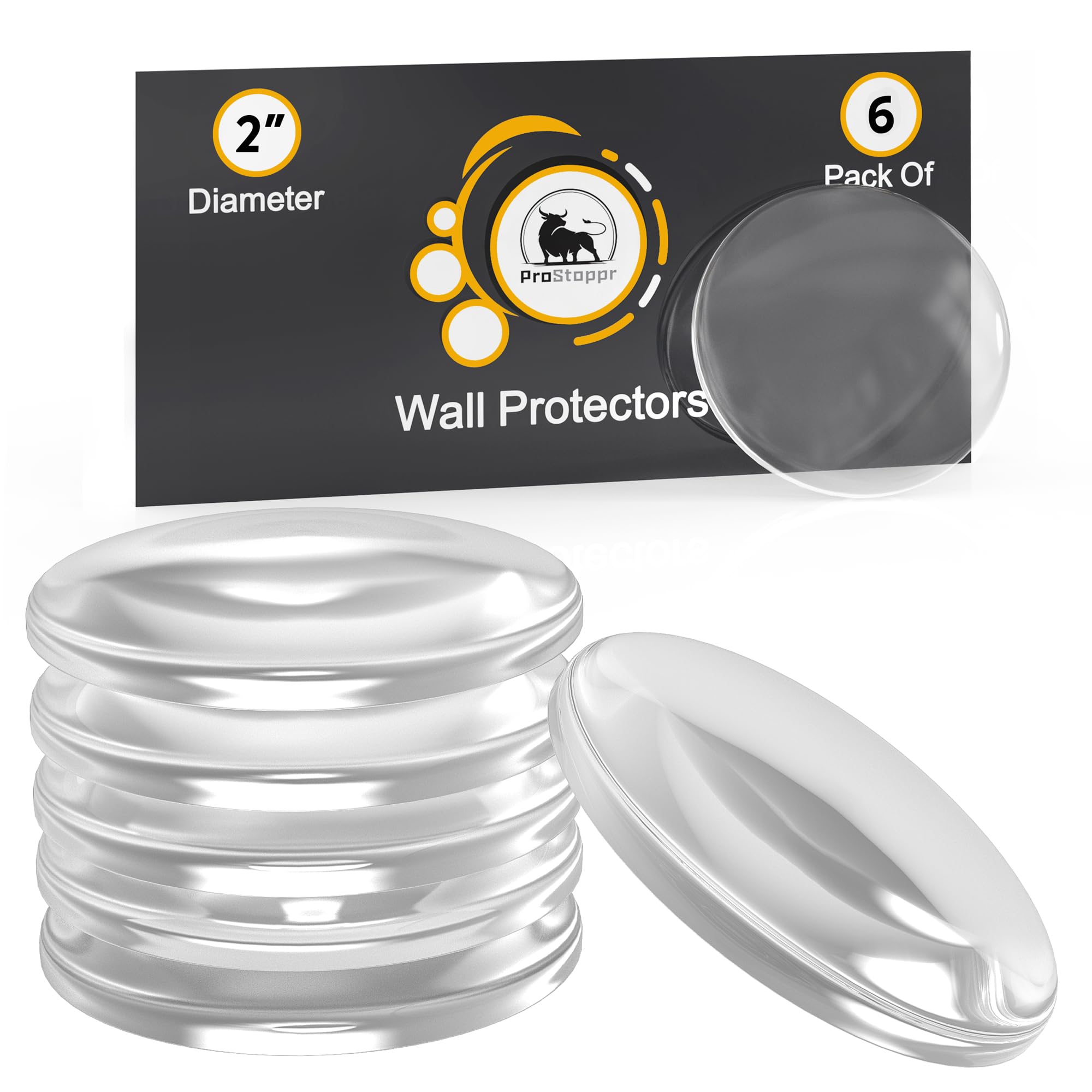 Clear Door Stoppers - Medium 2' (6 Pcs) - Door Stoppers For Wall With Strong Back Adhesive - Quiet And Shock Absorbent Silicone