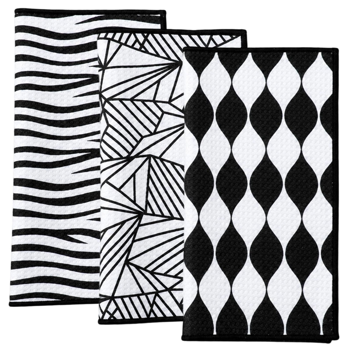 Batiyeer 3pcs Black and White Kitchen Towels Set Waffle Hand Dish Towels 12x12 Black and White Microfiber Kitchen Decors Abstr