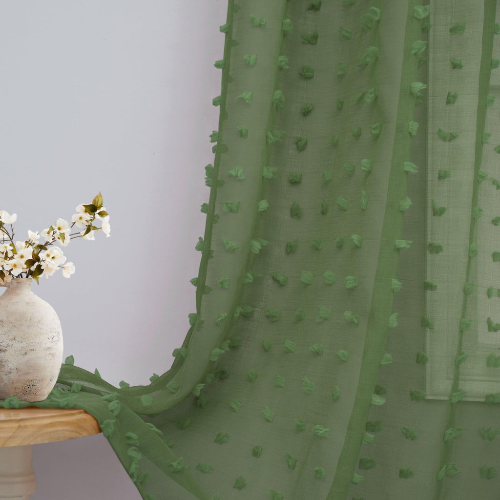 Olive Green Sheer Curtains For Bedroom Living Dining Room Window Treatments 95 Inch Length Farmhouse Boho Spring Decor Pom Pom P