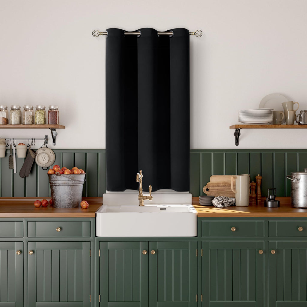 Bgment Kitchen Curtain 45 Inch Length, Short Blackout Curtain For Small Window, Grommet Privacy Thermal Insulated Tier Room Darkening Drape For Bedroom, 1 Panel, 42 X 45 Inch, Black