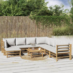 vidaXL 9-Piece Patio Furniture Lounge Set - Bamboo, Light Gray Cushions, Modular Design, for Garden/Deck/Patio