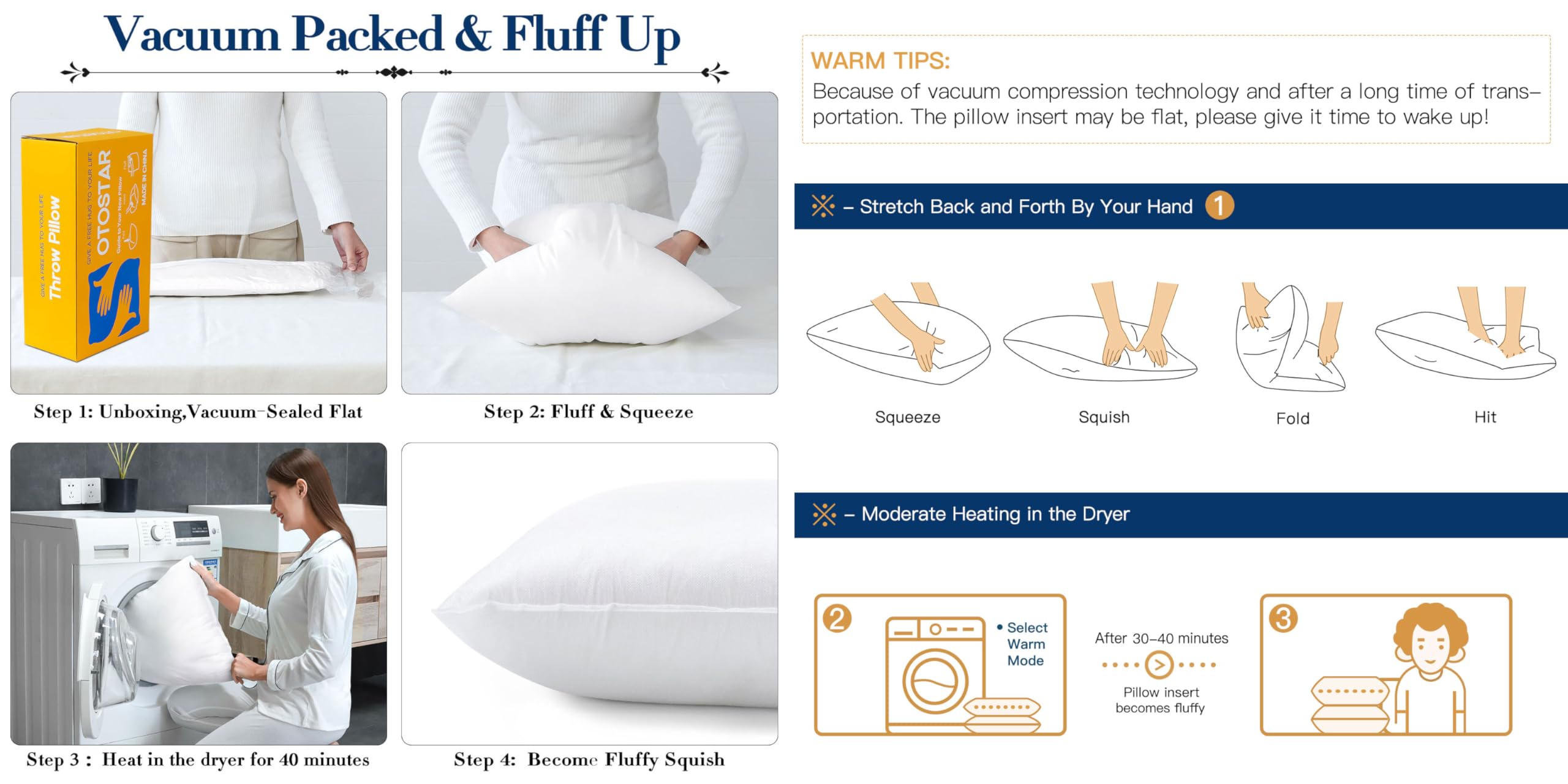 Otostar Pillow Insert 12X20 Inch, Decorative Rectangle Throw Pillow Inserts, Premium Fluffy Pillow Forms Sham Stuffer For Sofa B