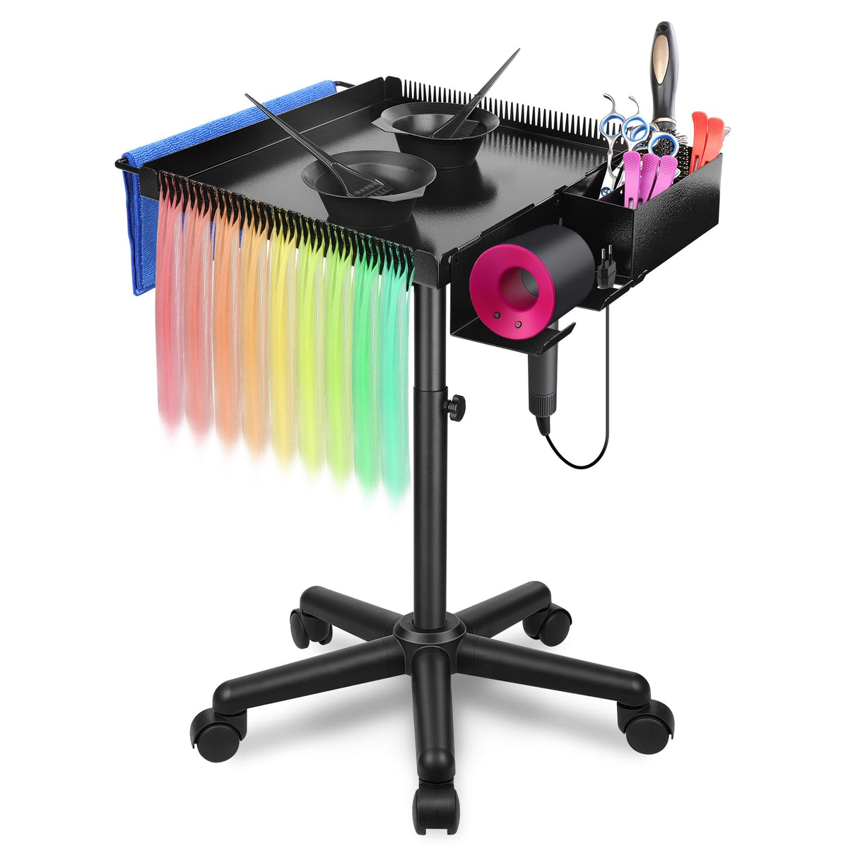 Rolling Salon Tray, Hairstylist Tray on Wheels with Holder and Hair Separator Stand for Salon Station, Salon Tray Cart, Salon Tr
