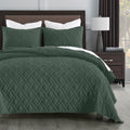 Horimote Home Quilt Set Twin Size Dark Green, Classic Geometric Diamond Stitched Pattern, Ultra Soft Microfiber Lightweight Bedd