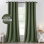 Miulee 100% Blackout Linen Textured Curtains For Bedroom Solid Thermal Insulated Olive Green Grommet Room Darkening Curtains & Drapes Luxury Decor For Living Room Nursery 52 X 120 Inch (2 Panels)