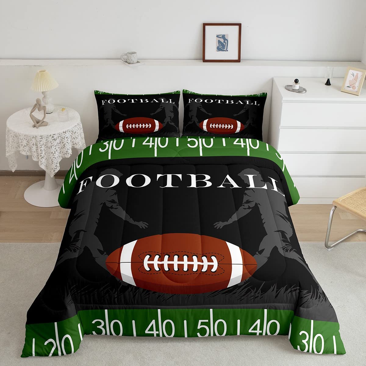 Football Bedding Set Rugby Sports Comforter Soccer Ball Game Comforter Set for Kids Adults American Football Player Duvet Set Ul