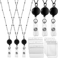 Zonon Retractable Badge Reel Lanyard With Id Holder, 3 Pieces Beaded Badge Lanyard Necklace With 6 Waterproof Name Card Holder S