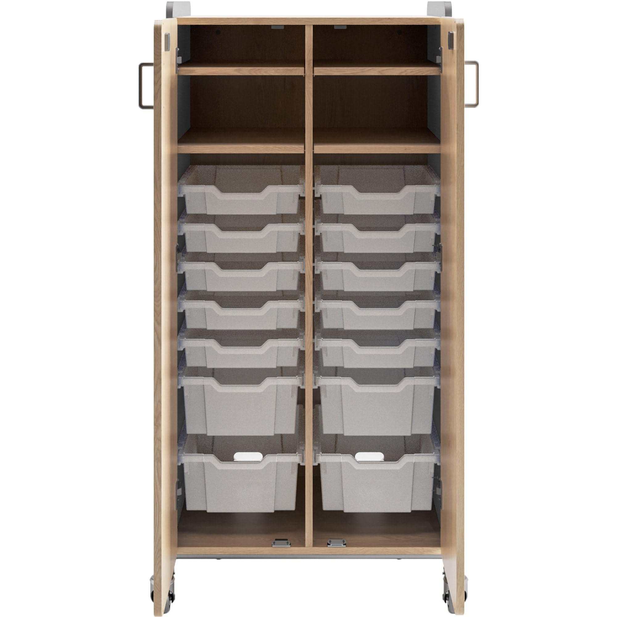 Safco Products 3935GRY Whiffle Typical 15, Double Column 14-Tote 2-Shelf Doored Rolling Storage Cart with Magnetic Dry-Erase Back, Gray, 60&quot; H, Tall