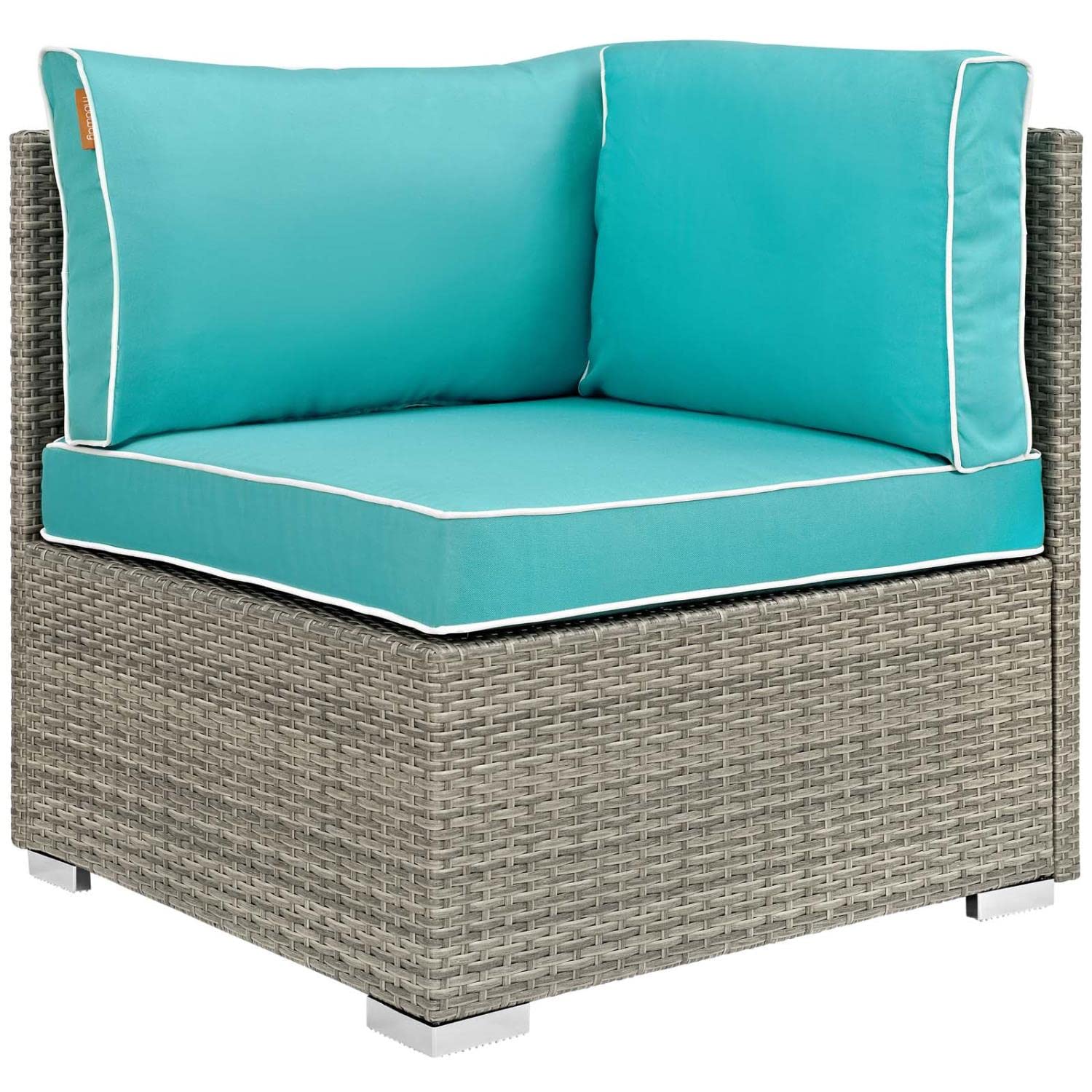 Modway Repose Wicker Rattan Outdoor Patio Ottoman wth Cushions in Light Gray Turquoise