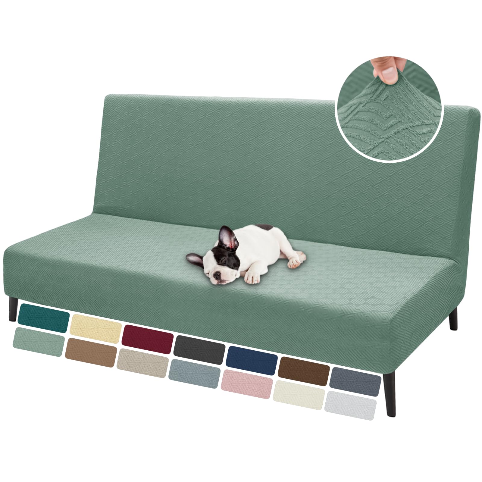 Znsayotx Armless Futon Covers Full Size (67'-82') Stretch Jacquard Sofa Bed Slipcovers, Striped Queen Futon Cover With Non-Slip Elastic Bottom, Soft Cozy Futon Mattress Cover Washable (Pea Green)
