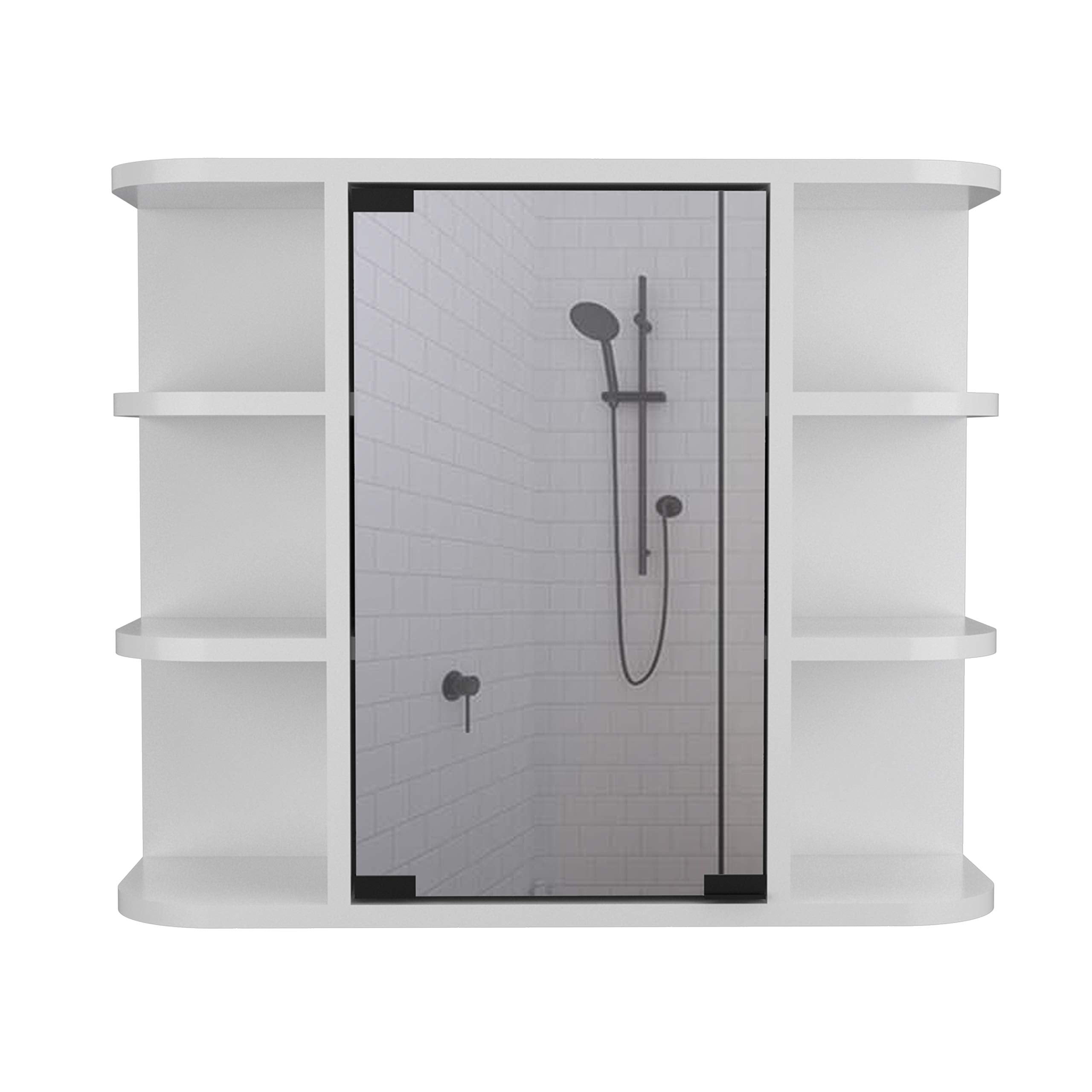Mirrored 19H Medicine Cabinet, 6 External Shelves, 3 Interior Shelves, White