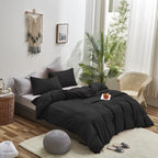 Houseri Black Comforter Full Size All Season 3 Pieces Pure Black Bedding Set Full Lightweight Plain Black Comforter For Teen Boy