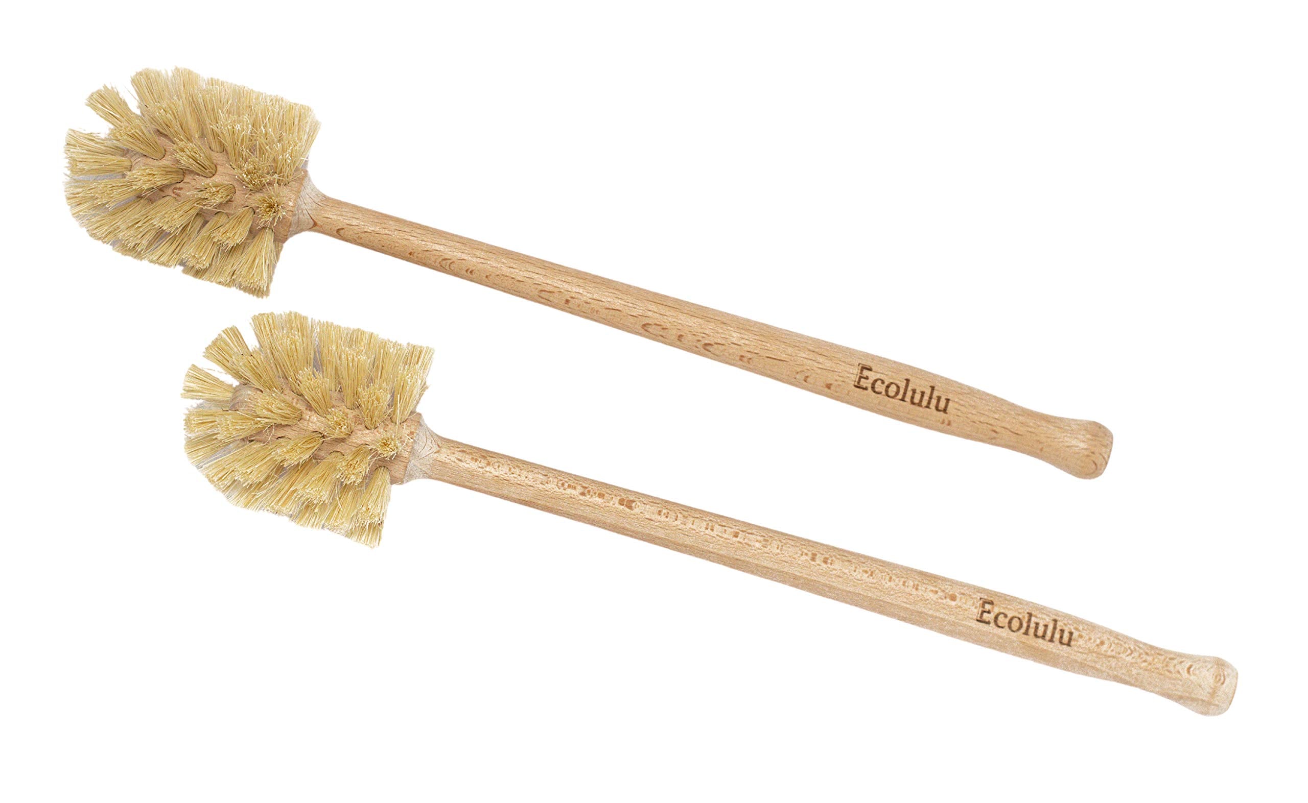 ECOLULU Eco Friendly Toilet Brush, 2 Pack Wood Toilet Brush Made of Beechwood, Strong Hemp Bristles with 360 Cleaning Power, Bio