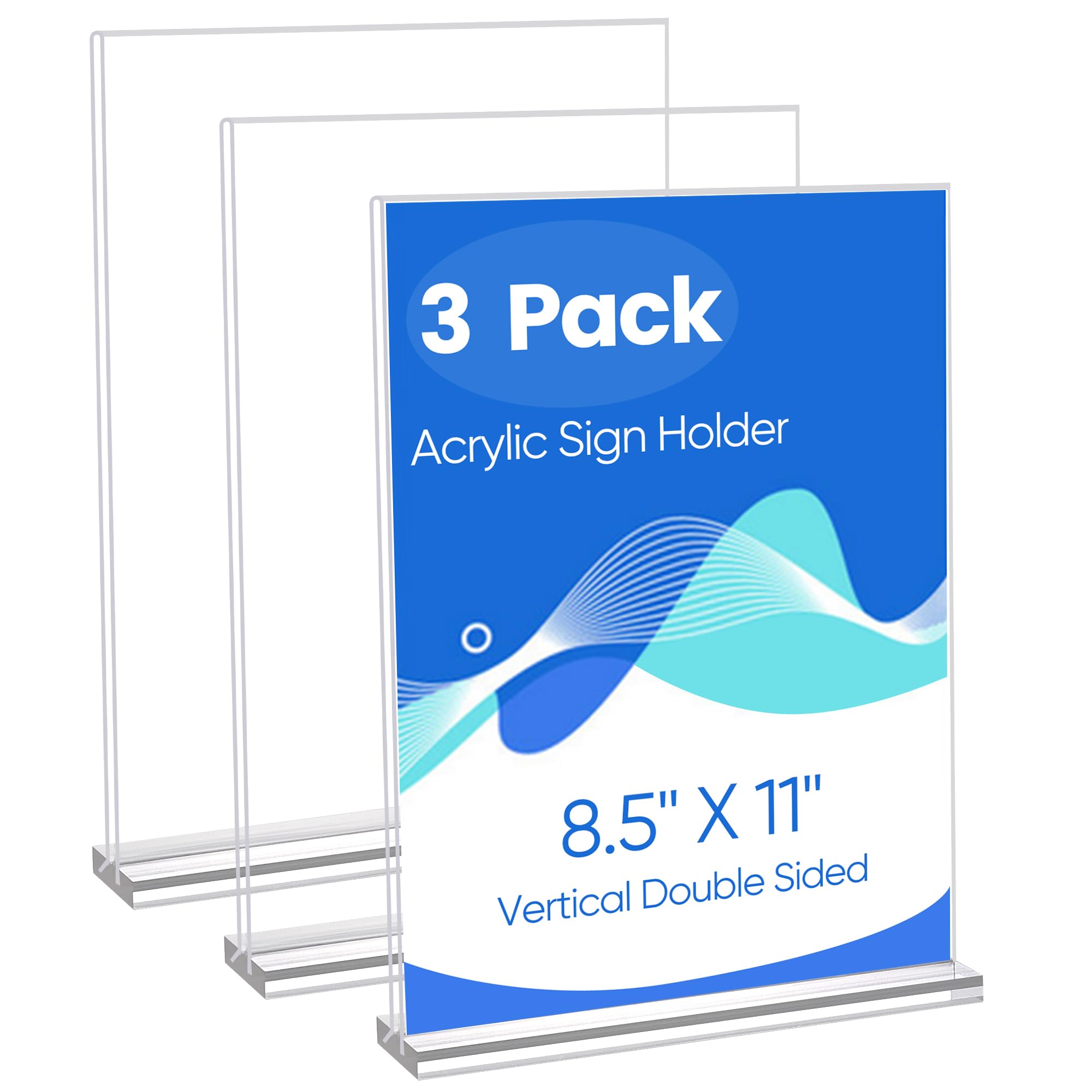Zongxing Acrylic Sign Holder 8.5 X 11, 3 Pack Clear Double Side T Shape Acrylic Table Sign Stands For Displaying, Flyer Holder P