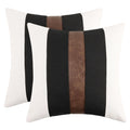 Jasen Set Of 2 Faux Leather And Linen Throw Pillow Covers For Home, 18X18 Inch Black And White Striped Modern Farmhouse Decorati