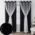 Ftinala Black Curtains for Bedroom 72 Inch Length 1 Panel Windows Blackout Curtains for Girls Bedroom Decor Cutout Star Curtains