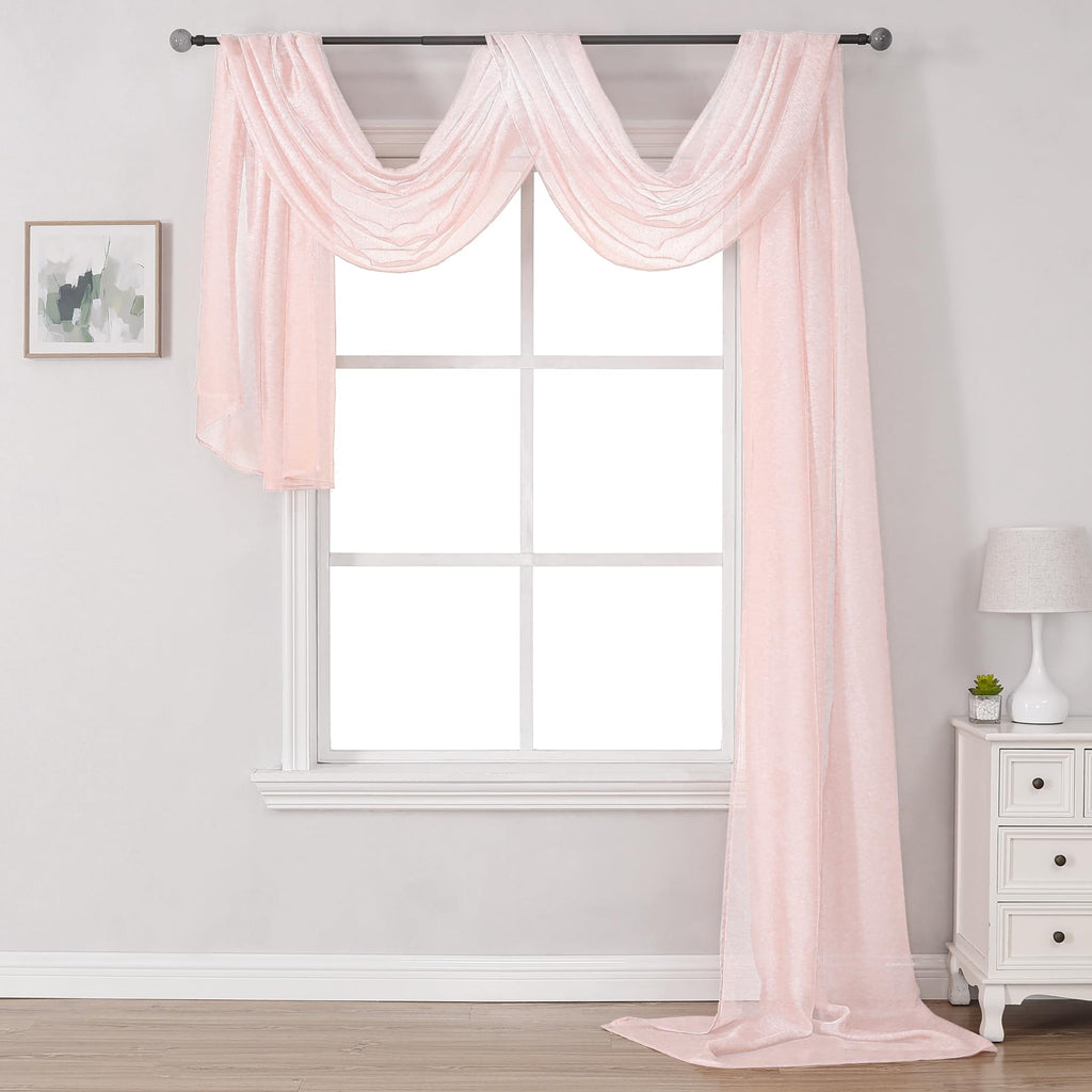 DONREN Peach Pink Sheer Window Scarf for Girls Party - Luxury Soft Semi Sheer Scarf for Wedding (1 Panel,52 Inch by 216 Inch Len