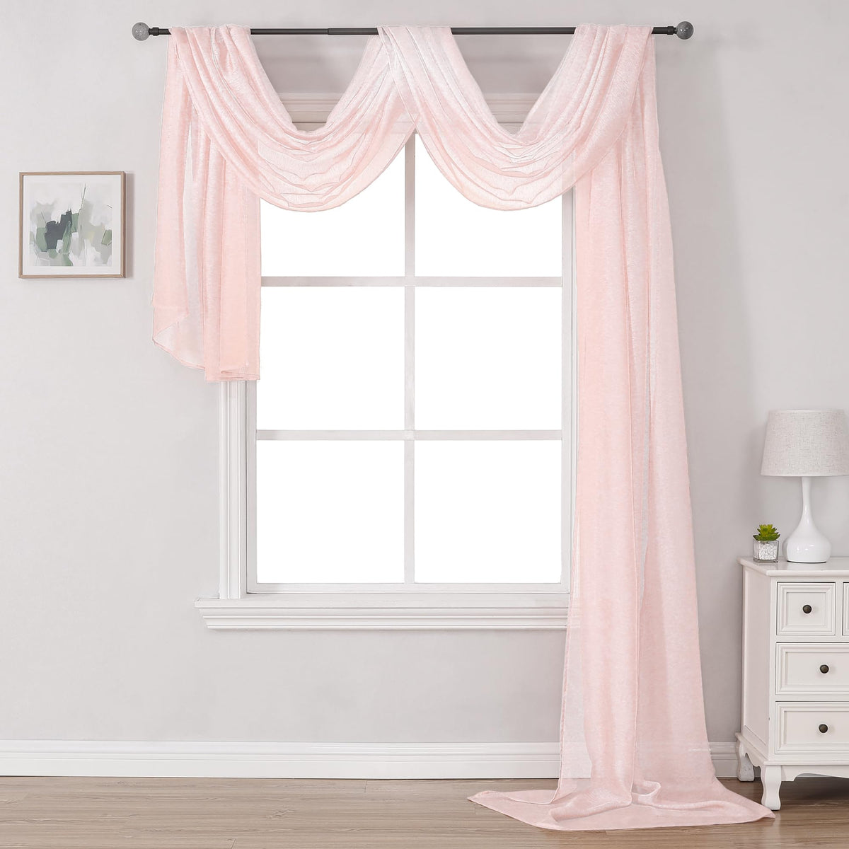 Donren Peach Pink Sheer Window Scarf For Girls Party/Room - Luxury Soft Semi Sheer Scarf For Wedding (1 Panel,52 Inch By 288 Inc