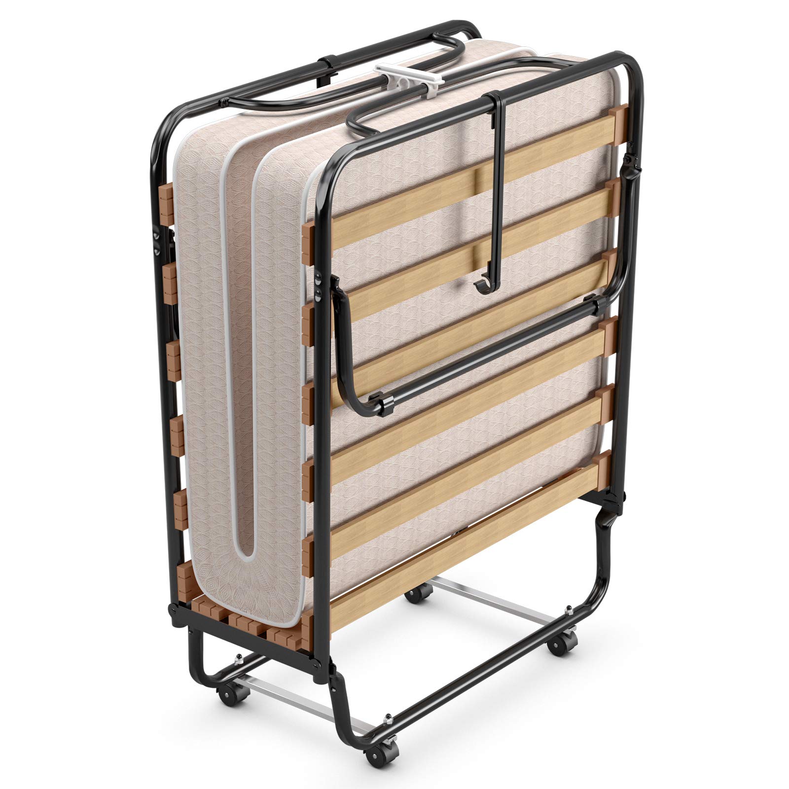 Giantex Folding Bed With Mattress, Rollaway Guest Bed W/ 4 Inch Memory Foam Mattress, Sturdy Metal Frame, Portable Sleeper Bed Cot Size Easy To Store, Foldable Bed For Adults, Made In Italy