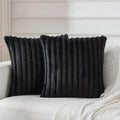 BBiggood Black Throw Pillow Covers 18x18 Set of 2, Velvet Striped Decor Cushion Covers with Back Faux Rabbit Fur Pillow Covers, 