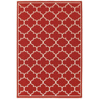 HomeRoots Polypropylene 9’x13’ Red and Ivory Trellis Indoor Outdoor Area Rug