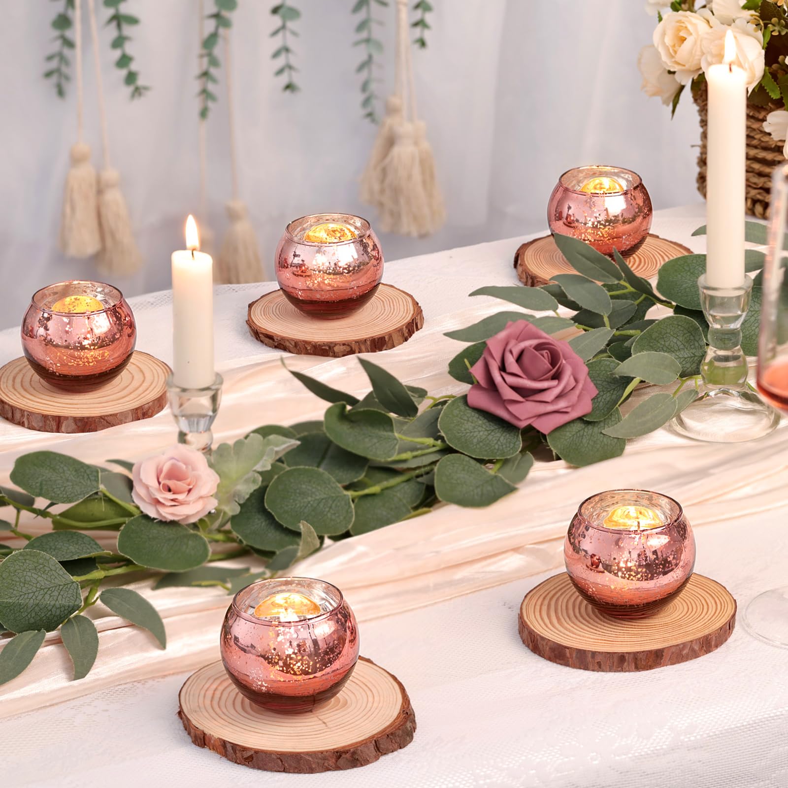 Lamorgift 36 Pcs Rose Gold Votive Candle Holders- Rose Gold Party Decorations For Wedding, Bridal Shower Decorations, Engagement