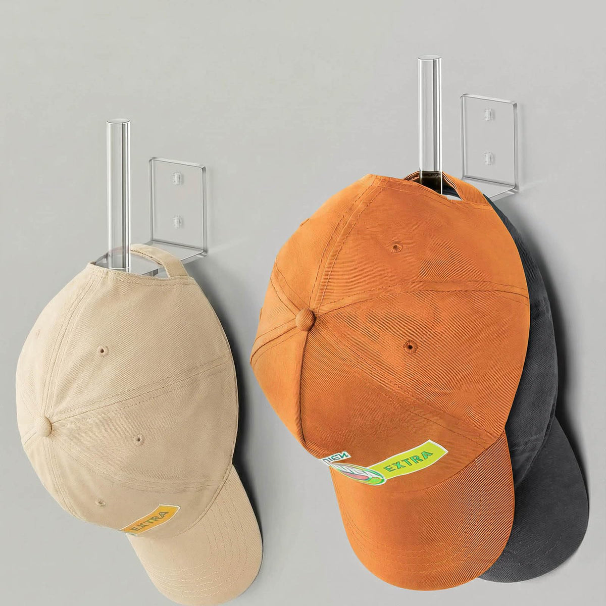 YAWSOUP Clear Acrylic Baseball Cap Organizer (2 Pack)  Floating Hat Rack Display Holds 1015 Hats, LShaped Hat Hanger with Adh