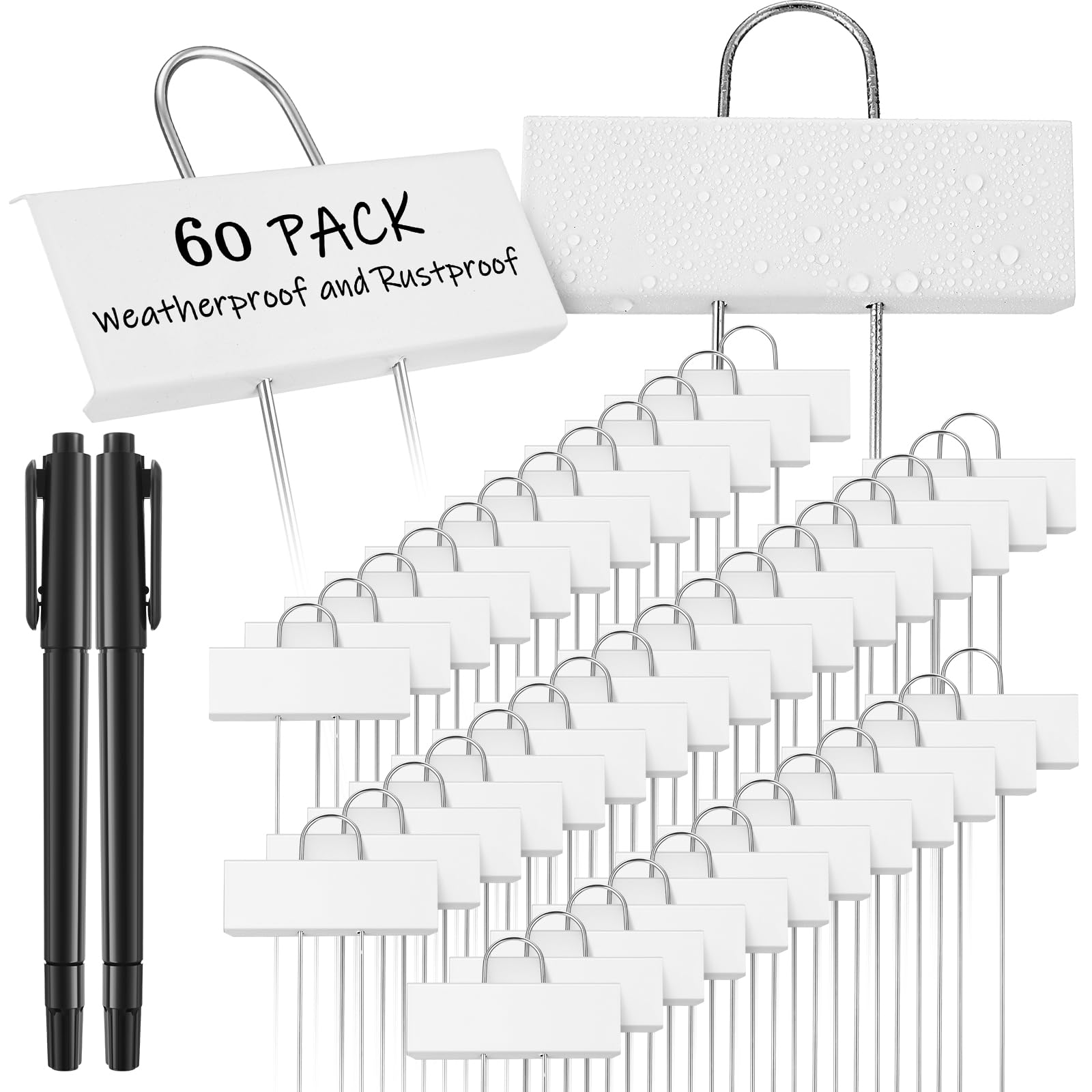 Maitys 60 Pcs Metal Garden Markers Plant Label Stakes Outdoor Weatherproof 10.6 Inch Stainless Steel Nursery Tags Bulk With 2 Pc