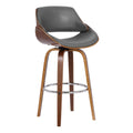 Mona Faux Leather Swivel Barstool, 26' Counter Height, Walnut And Gray