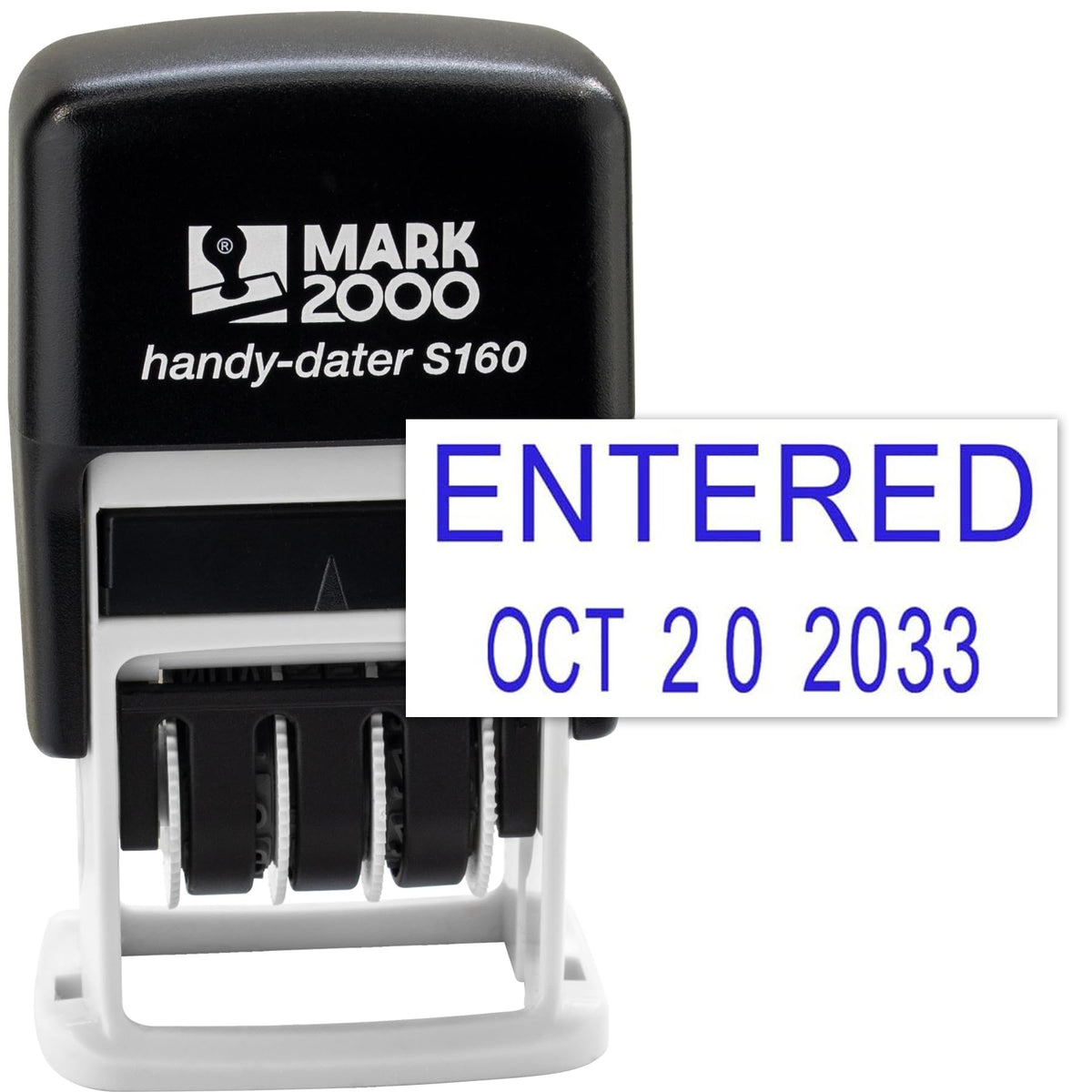 Mark 2000 Self-Inking Rubber Date Office Stamp With Entered Phrase & Date - Blue Ink (Handy-Dater S160), 12-Year Band