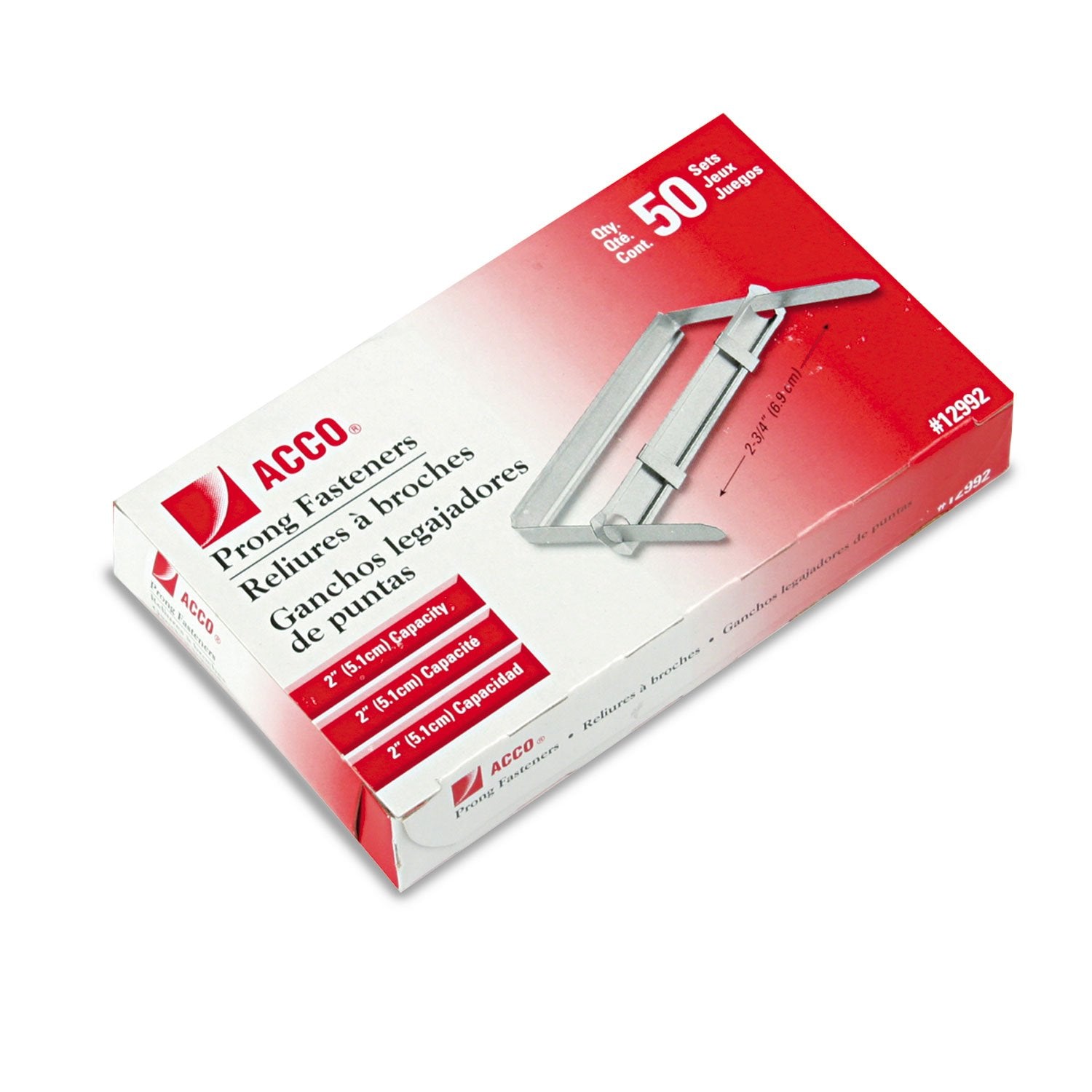 Standard Two-Piece Paper File Fasteners, 2' Capacity, 2 3/4' Center, 50/Box