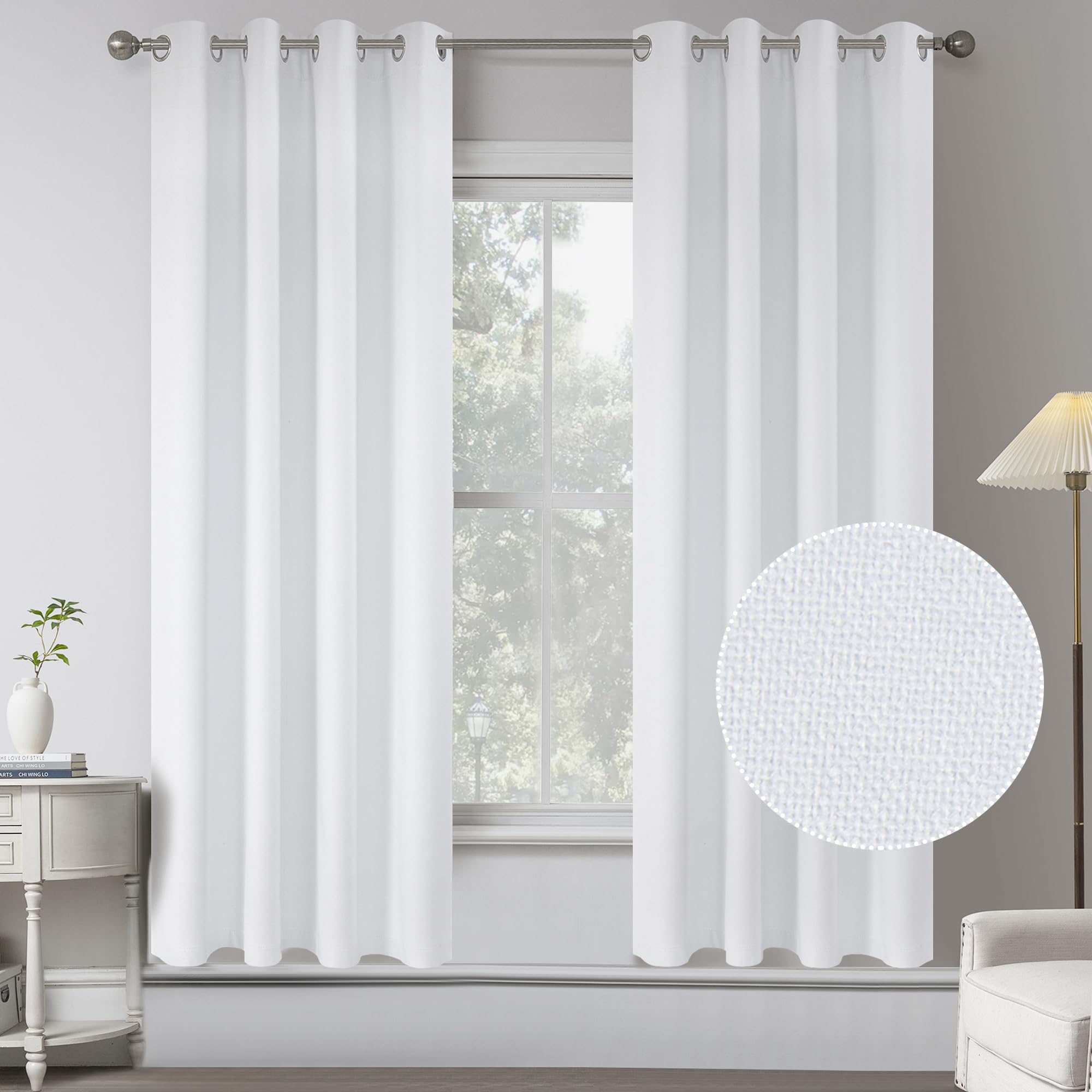 Country Style Room Darkening 100% Sun Blocking Linen Drapes For Bedroom - Energy Saving Thermal Insulated Window Treatment Curta