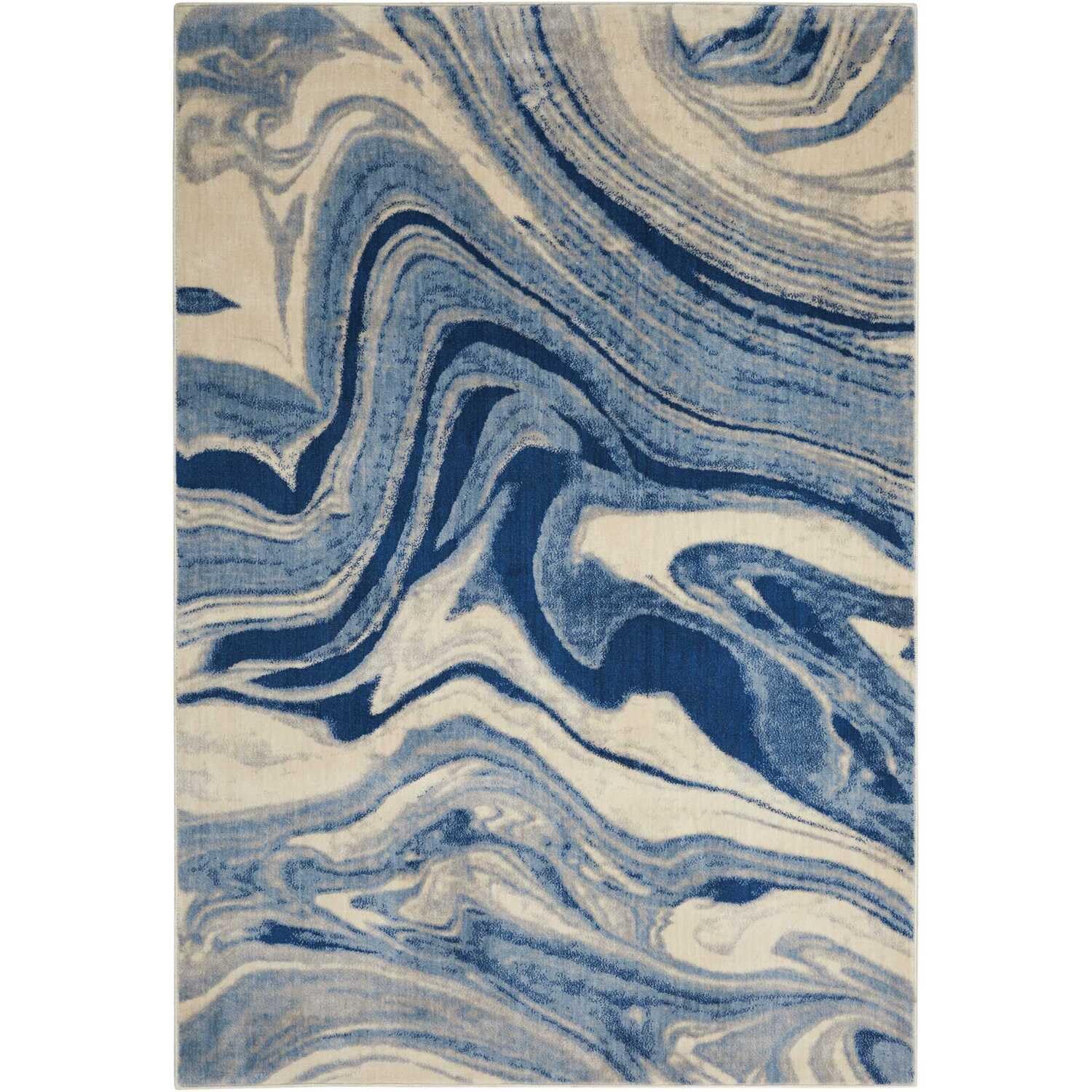Nourison Somerset 63x89 Rectangle Contemporary Fabric Area Rug in Light Blue