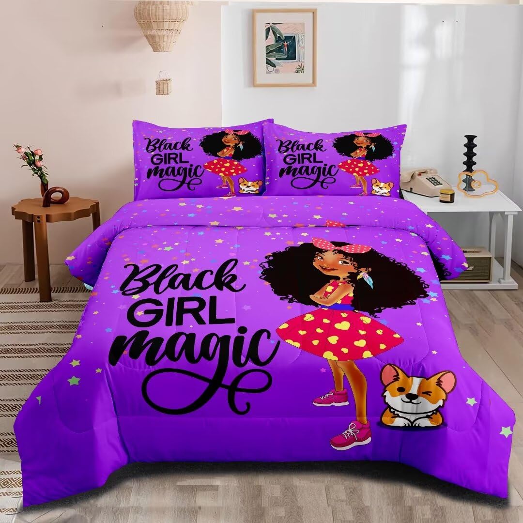 Grat Tioc African American Black Girl Comforter Sets Twin, Black Girl Magic Bedding Set,Black Princess Comforter Set, Black Girl