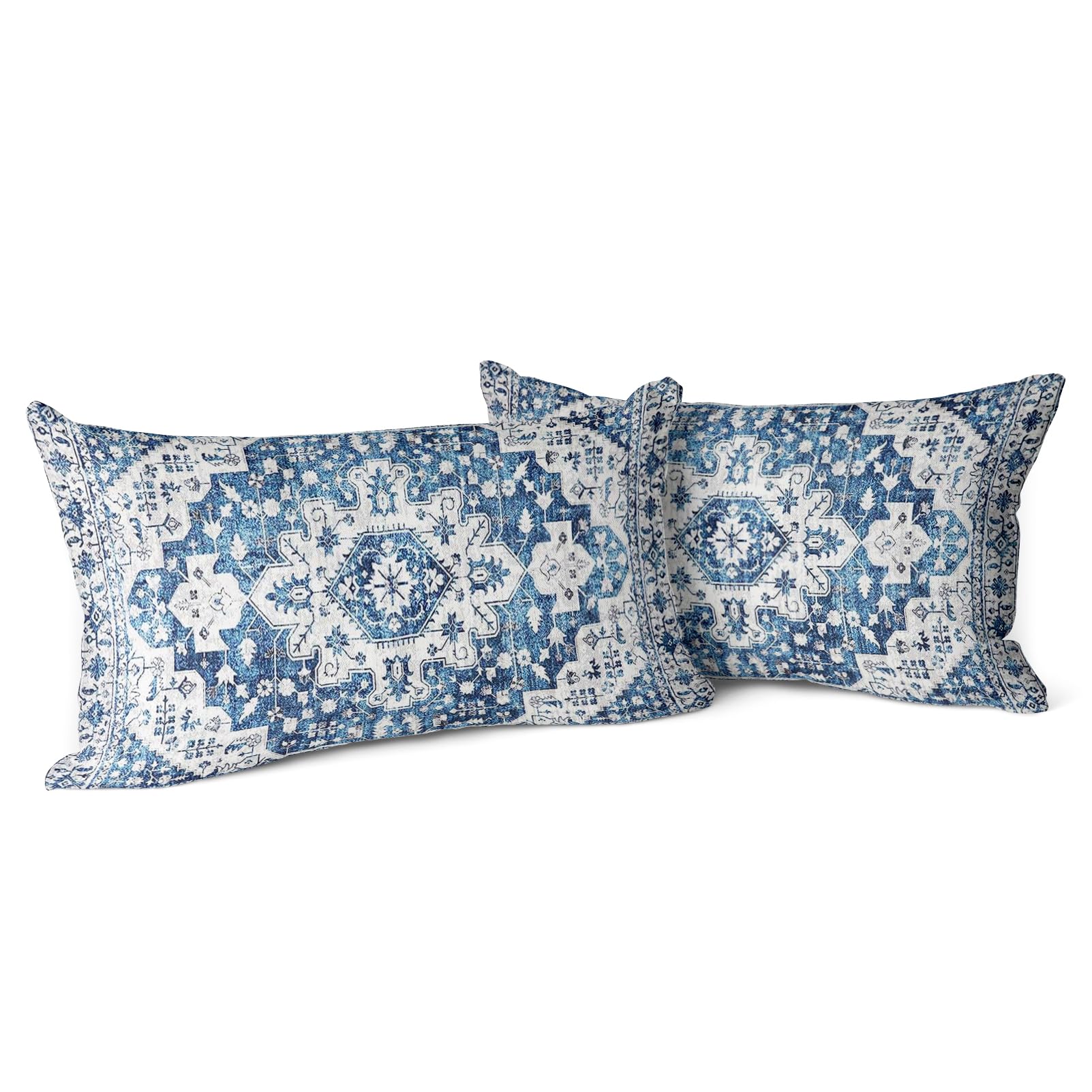 Snycler Boho Throw Pillow Covers 12X20 Inch Set Of 2 Blue Boho Rug Carpet Double Sided Pattern Cotton Soft Pillow Case Cushion C
