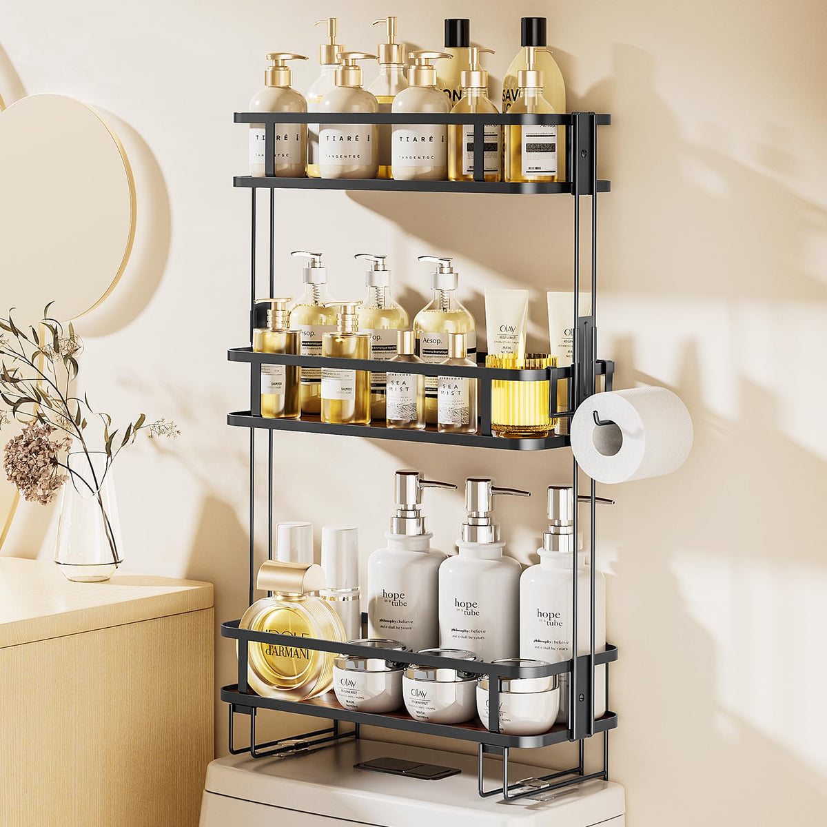 LAMU 3-Tier Over-The-Toilet-Storage-Shelf, Over Toilet Bathroom Organizer, Large Capacity, No Drilling Installation, Thick Mater