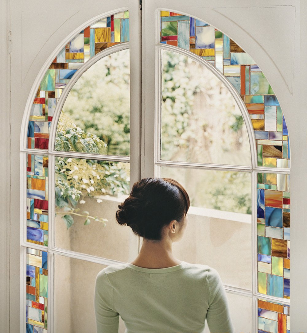 ARTSCAPE Montage Privacy Window Film - 24 x 36, Non-Adhesive, UV Protection, Easy Apply, Removable, Vibrant Colored Pattern, Made in USA