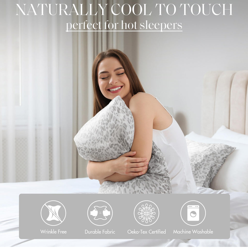 Madison Park Essentials Satin Sheet Set Luxury And Silky With Natural Sheen, Elastic 14' Pocket Fits Up To 16' Mattress, All Around Elastic - Year-Round Bedding, Queen Grey Leopard 4 Piece