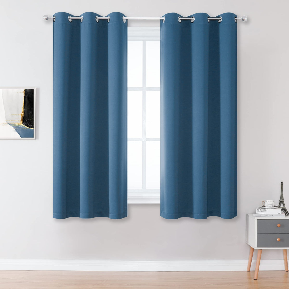 Dualife Denim Blue Curtains 45 Inch Length, 34 Inch Wide Narrow Curtains For Short Window, Bedroom Blackout Curtains For Boys Ro
