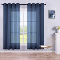 KOUFALL Navy Blue Curtains 72 Inch Length for Bedroom 2 Panels Set Semi Sheer Grommet Window Faux Linen Textured Sheer Curtains 