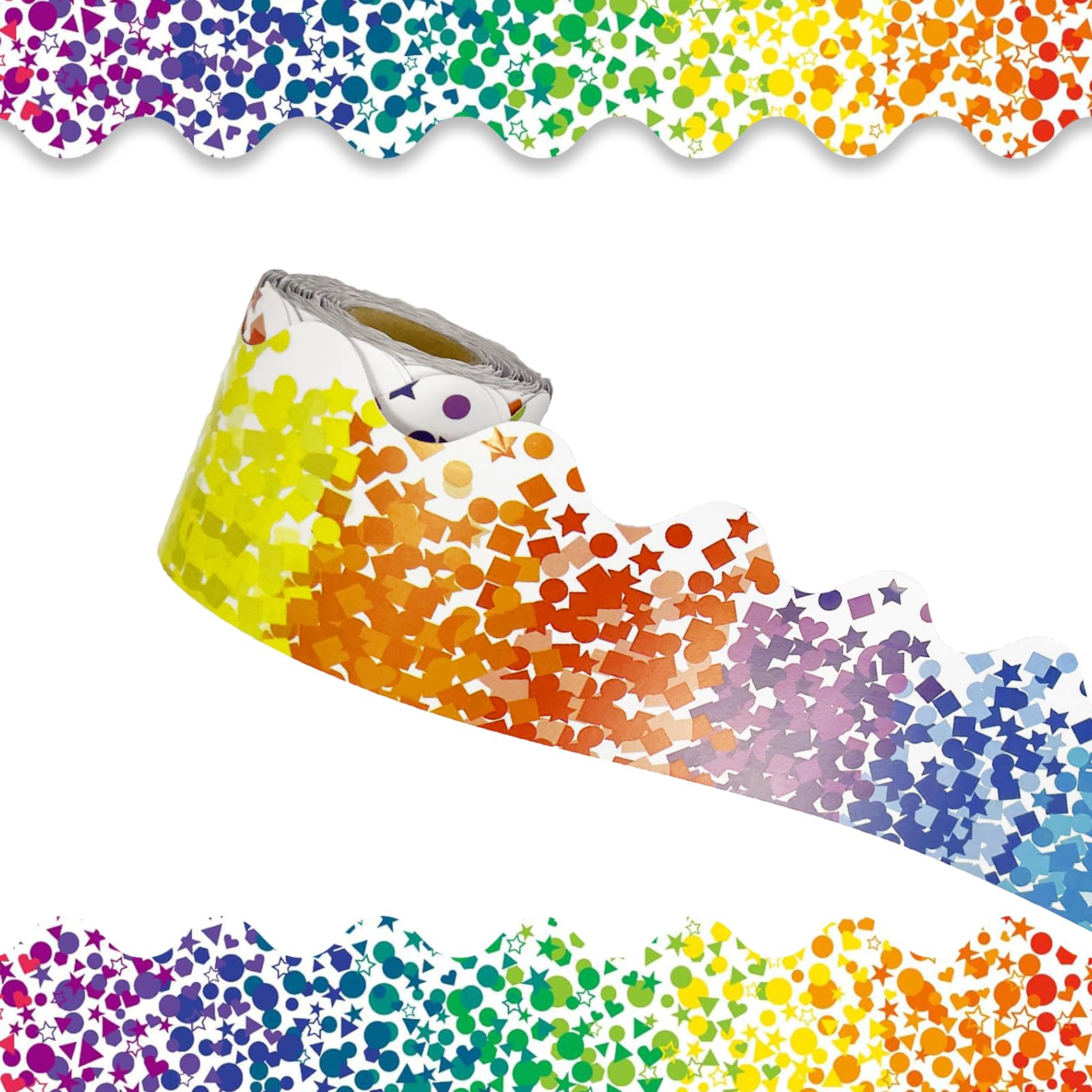 68.9 Feet Bulletin Board Borders, With Confetti Scalloped Rolled Border Trim Bulletin Board Borders,For School Classroom Offices
