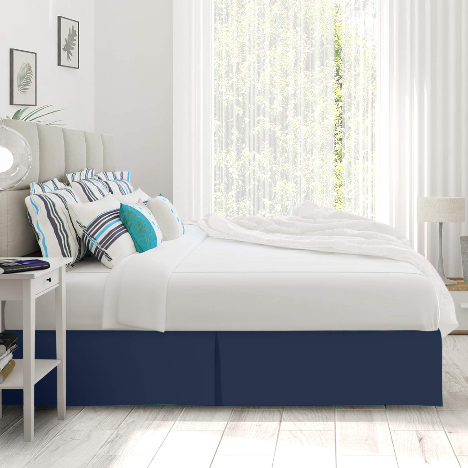 Nestl Navy Blue Twin Bed Skirt - Twin Size Bed Skirt 14 Inch Drop - Brushed Microfiber Bed Skirts - Hotel Quality Pleated Bed Skirt - Shrinkage & Fade Resistant